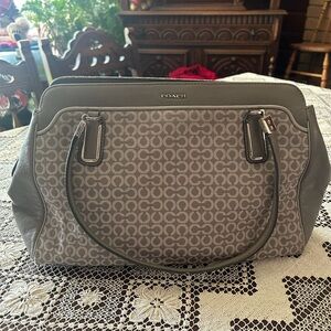 Coach Gray and Silver Signature Shoulder Bag